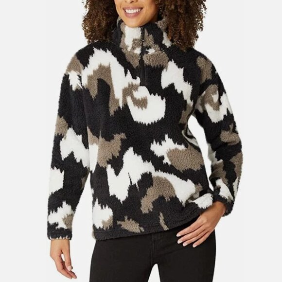 Eddie Bauer Womens Ultra Soft Sherpa Fleece 1/4 Zip Pullover Medium Black Camo - Picture 1 of 12